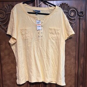 Karen Scott Light Yellow Short Sleeve Top